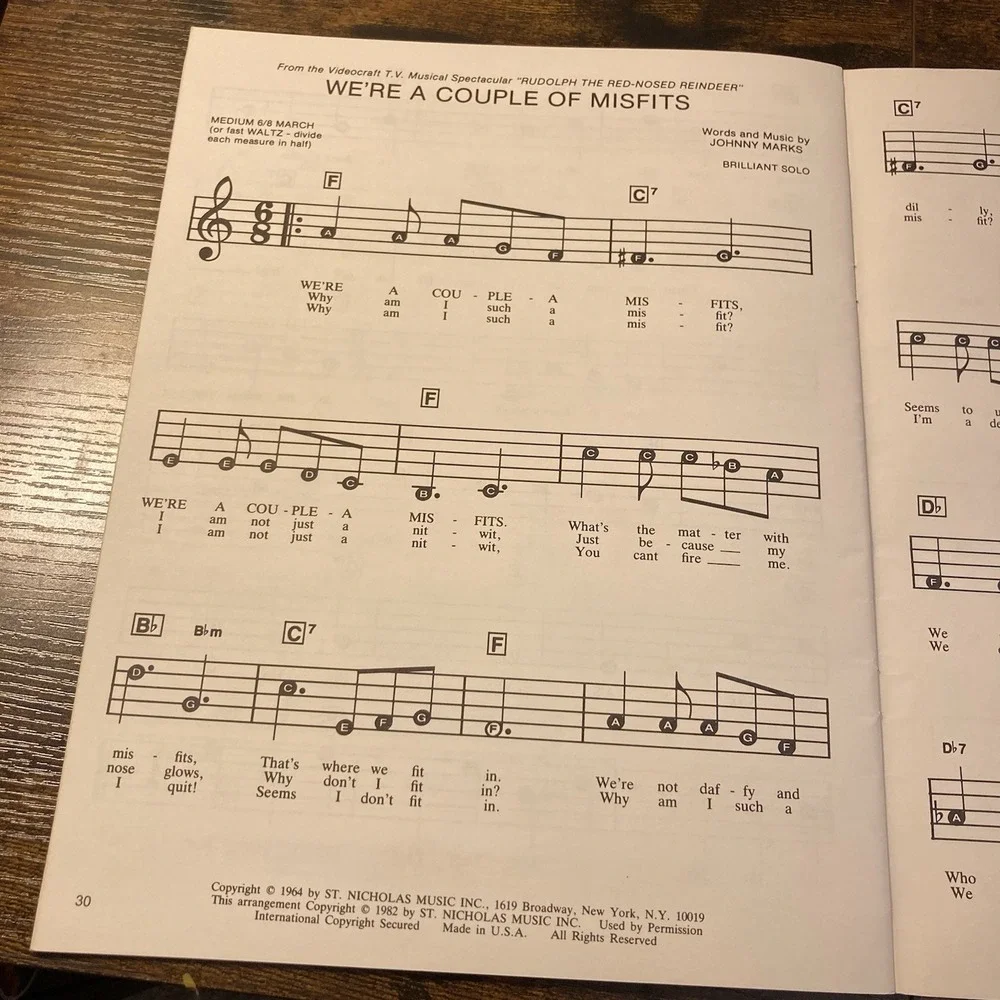 Rudolph The Red Nosed Reindeer TV Movie Songbook Piano‎ Guitar Couple of Misfits